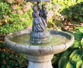 ONE TIER SMALL GIRL AND BOY UNDER UMBRELLA FOUNTAIN